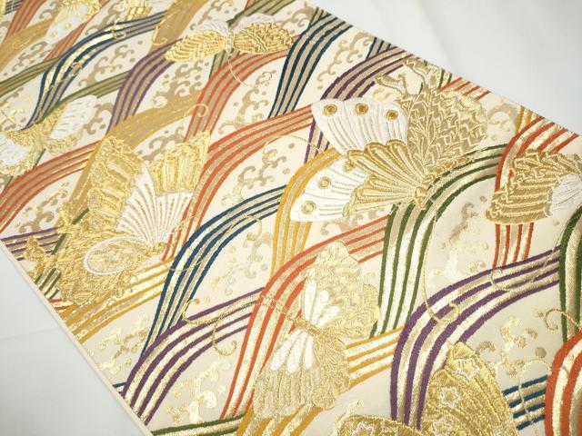 平和屋着物●六通柄袋帯 唐織 流水舞蝶文 金糸 正絹 逸品 CAAY2685hy