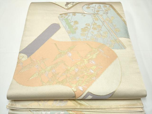 平和屋着物●西陣 川島織物 六通柄 本袋帯 冊子絵巻飛鶴枝梅文 金銀糸 正絹 逸品 CAAY2694hy