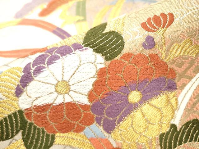 平和屋着物▼六通柄袋帯 唐織 能衣菊桐文 金糸 正絹 逸品 CAAY2731hy