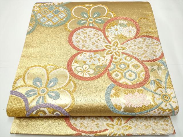平和屋着物●六通柄袋帯 唐織 舞花吉祥文 金糸 正絹 逸品 CAAY2736hy