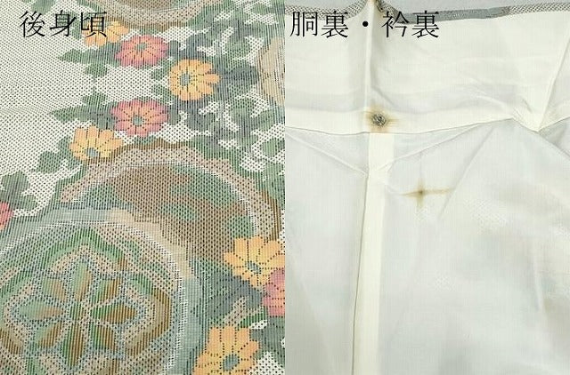 平和屋着物●本場大島紬 白大島 7マルキ 絵皿草花文 正絹 逸品 CAAY2827vf