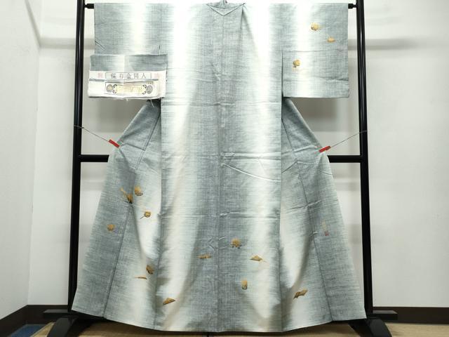平和屋着物●訪問着 本場真綿絢結城紬 作家物 玩具文 金彩 証紙付き 正絹 逸品 CAAY2857vf