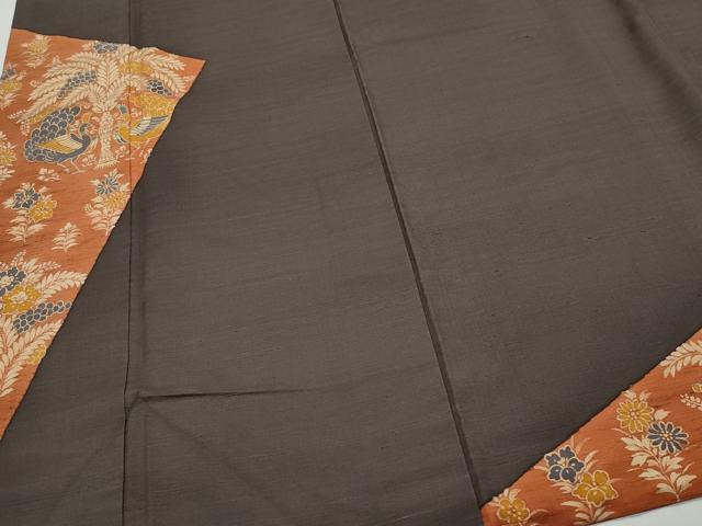 平和屋着物●訪問着 紬地 型染め 孔雀草花文 正絹 逸品 CAAY2877vf
