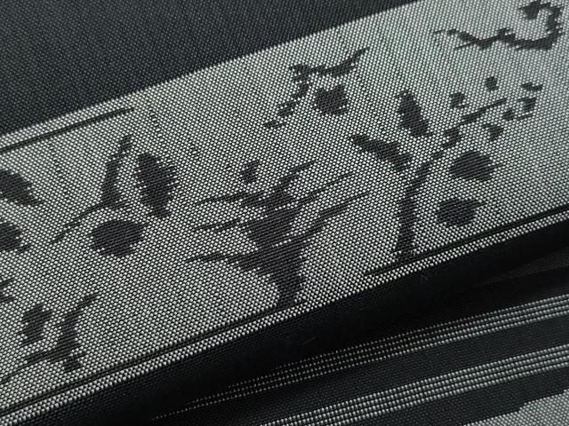 平和屋着物●上質な紬 横段舞蝶草木文 正絹 逸品 CAAY2930vf