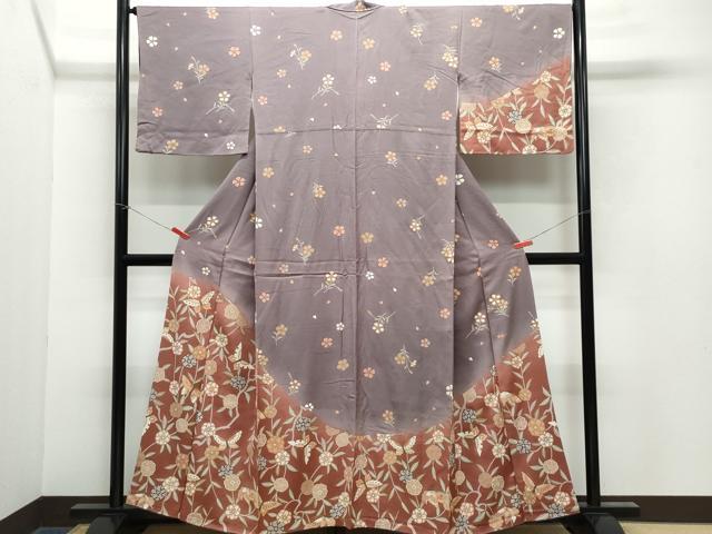 平和屋着物●訪問着 舞蝶草花文 金彩 正絹 逸品 CAAY2947vf