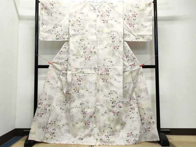 平和屋着物●上質な紬 吉祥花唐草文 正絹 逸品 CAAY2955vf
