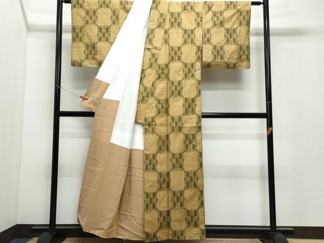 平和屋着物●上質な紬 市松文様 正絹 逸品 CAAY2961vf
