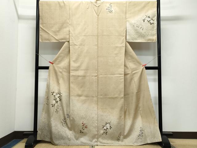 平和屋着物●訪問着 作家物 紬地 草花文 正絹 逸品 CAAY2965vf
