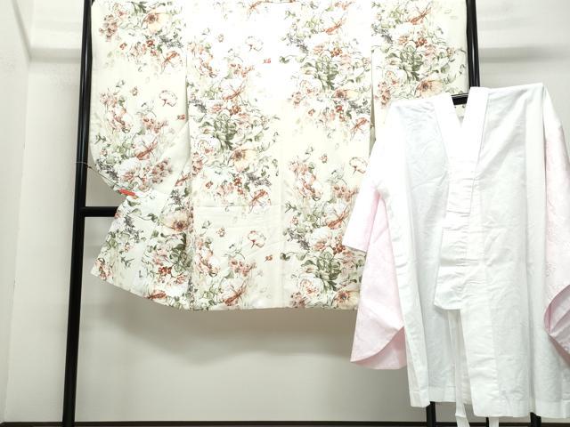 平和屋着物●小振袖 二尺袖・半襦袢セット 草花文 洗える着物 CAAY2973vf