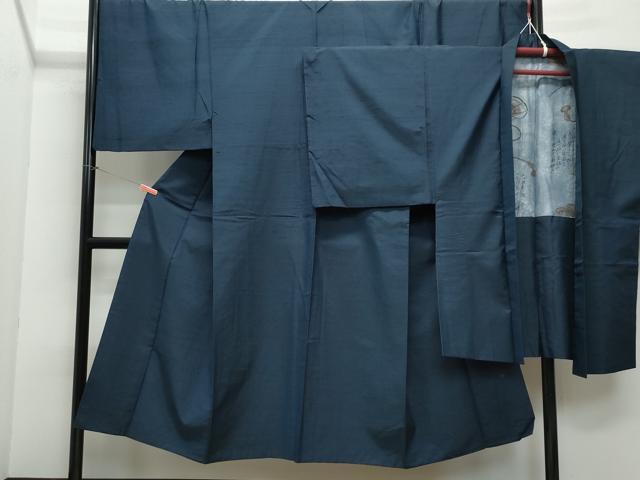 平和屋着物●男性 紬 アンサンブル 藍鉄色 正絹 逸品 CAAY3015vf