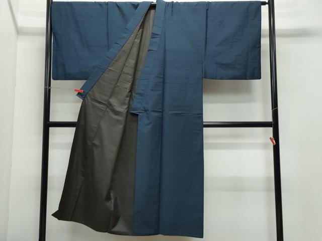 平和屋着物●男性 紬 アンサンブル 藍鉄色 正絹 逸品 CAAY3015vf
