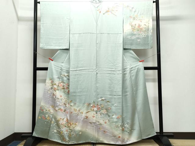 平和屋着物●訪問着 扇面糸巻き飛鶴草花文 暈し染め 金彩 正絹 逸品 CAAY3053vf