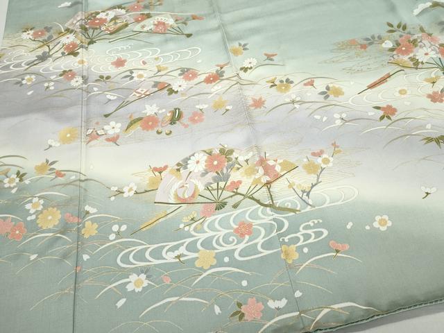 平和屋着物●訪問着 扇面糸巻き飛鶴草花文 暈し染め 金彩 正絹 逸品 CAAY3053vf