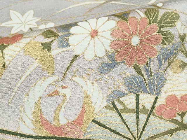 平和屋着物●訪問着 扇面糸巻き飛鶴草花文 暈し染め 金彩 正絹 逸品 CAAY3053vf