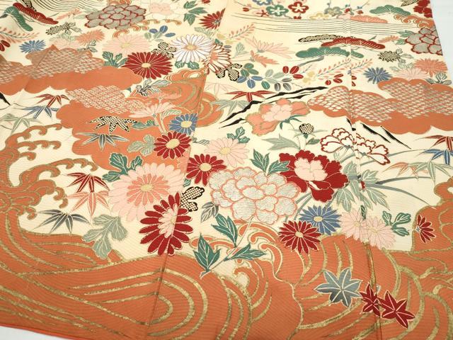 平和屋着物●セミアンティーク 振袖 草花文 金銀彩 正絹 逸品 CAAY3075vf