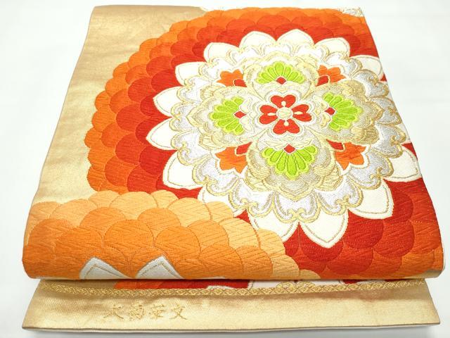 平和屋着物◎六通柄袋帯 唐織 大菊華文 金銀糸 正絹 逸品 CAAY3154vf