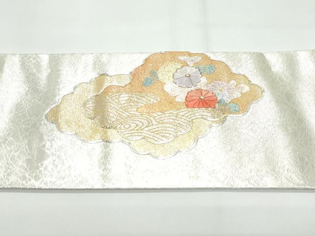 平和屋着物◎九寸名古屋帯 駒刺繍 雲重ね花文 金銀彩 正絹 逸品 CAAY3175vf
