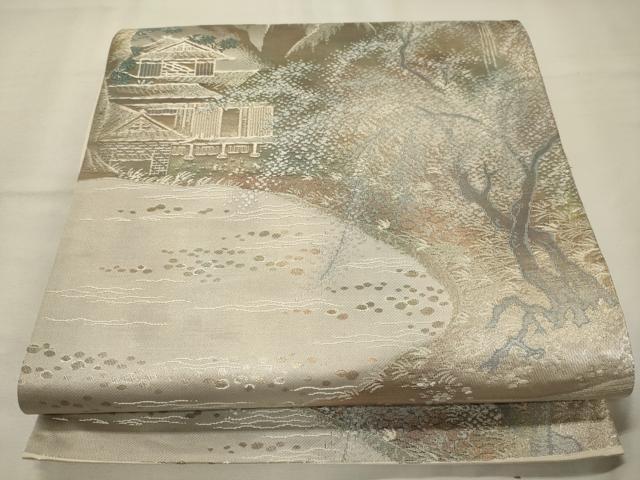 平和屋着物◎六通柄袋帯 秋景山水文 銀糸 正絹 逸品 CAAY3214oy