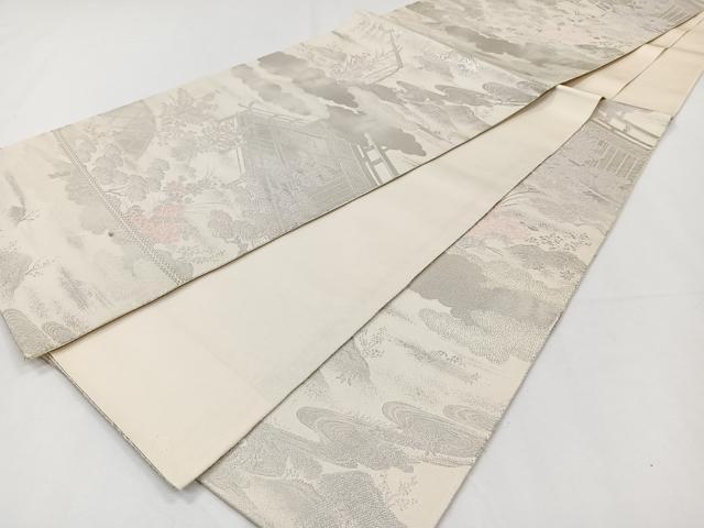 平和屋着物◎六通柄袋帯 唐織 風景文 銀糸 正絹 逸品 CAAY3851xi