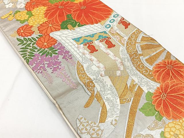 平和屋着物◎六通柄袋帯 御所車花文 藤花房 唐織 金銀糸 正絹 逸品 CAAY3853xi
