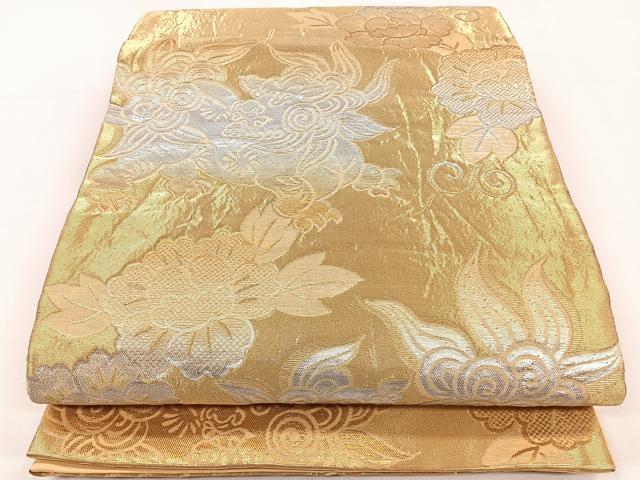 平和屋着物◎六通柄袋帯 唐獅子花文 金銀糸 正絹 逸品 CAAY3867xi