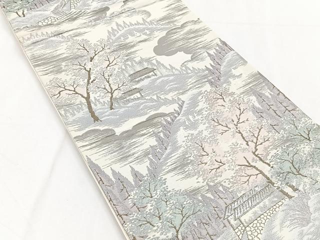 平和屋着物◎六通柄袋帯 風景文 銀糸 正絹 逸品 CAAY3876xi