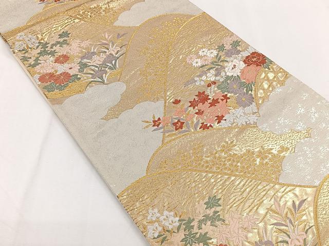 平和屋着物◎六通柄袋帯 唐織 遠山花文 金糸 正絹 逸品 CAAY3894xi