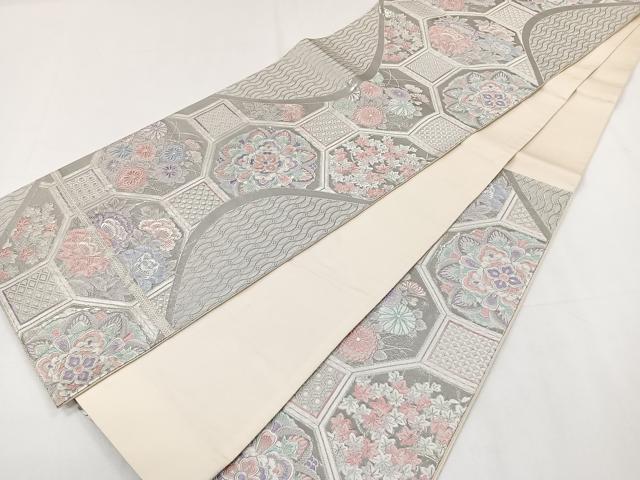 平和屋着物◎六通柄袋帯 唐織 九百錦 蜀江花文 プラチナ箔 正絹 逸品 CAAY3915xi