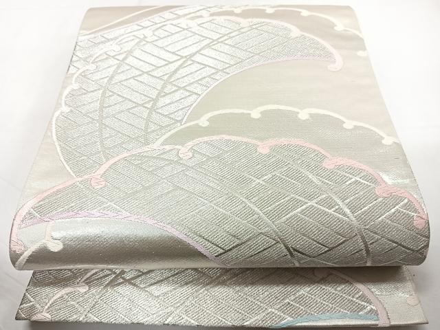 平和屋着物◎六通柄袋帯 唐織 立波文 銀糸 正絹 逸品 CAAY4000xi