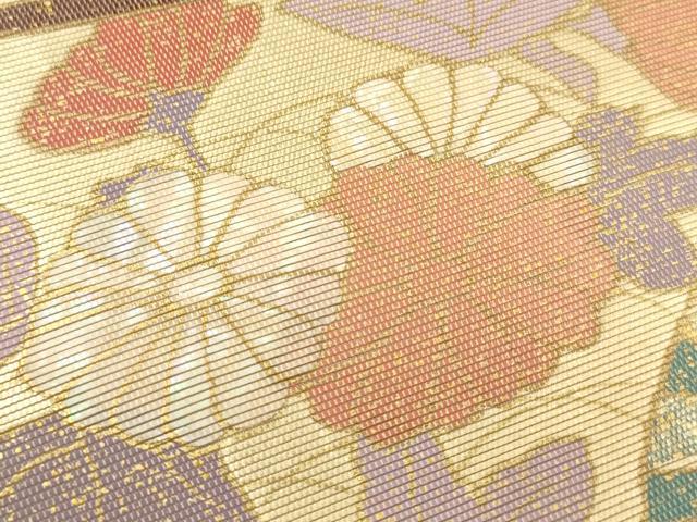 平和屋着物▼太鼓柄袋帯 螺鈿箔 扇面花文 金糸 引箔 正絹 逸品 CAAY4020ak