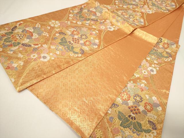 平和屋着物▼佐賀錦 六通柄袋帯 唐織 更紗立涌花文 金糸 正絹 逸品 CAAY4123ak