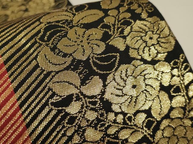 平和屋着物▼両面 六通柄袋帯 斜線文 斜線花間道 金糸 正絹 逸品 CAAY4364ak