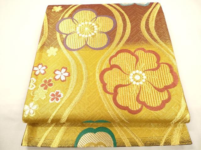 平和屋着物▼六通柄袋帯 唐織 立涌花文 金糸 やまと誂製 正絹 逸品 CAAY4373ak
