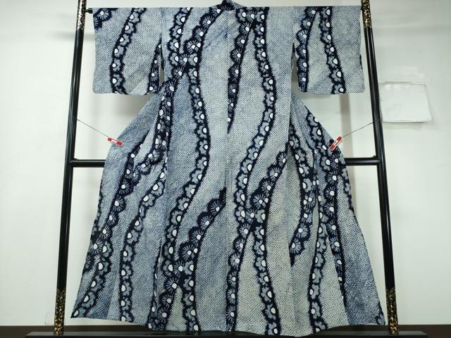 平和屋着物∴夏物 浴衣 有松鳴海絞り よろけ縞花文 綿 逸品 CAAY4430ng
