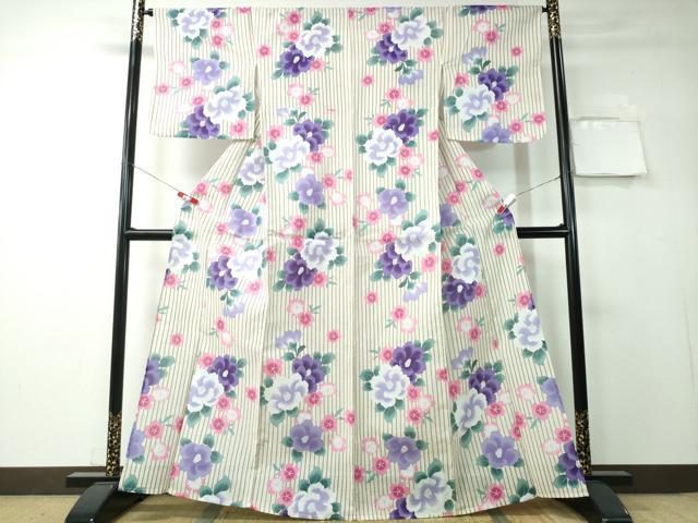平和屋着物∴夏物 浴衣 綿紅梅 椿 間道 綿 逸品 CAAY4452ng