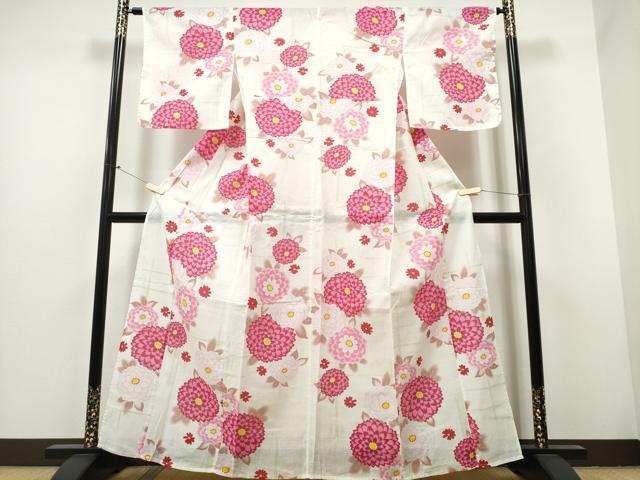 平和屋着物∴夏物 浴衣 綿紅梅 菊文 綿 逸品 CAAY4459ng