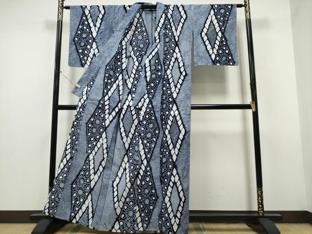 平和屋着物∴夏物 浴衣 有松鳴海絞り 菱菊唐草文 綿 逸品 未使用 CAAY4485ng