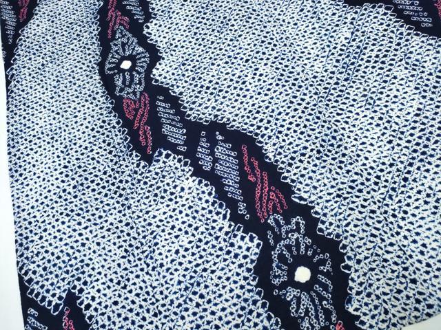 平和屋着物∴夏物 浴衣 有松鳴海絞り よろけ縞菊文 綿 逸品 CAAY4536ng
