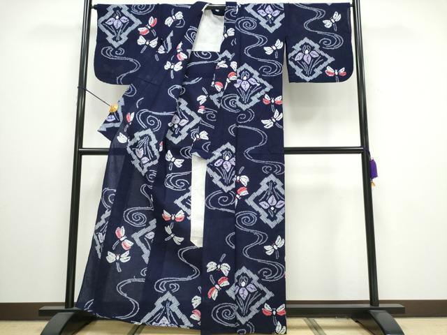 平和屋着物∴夏物 浴衣 有松鳴海絞り 蜻蛉 トンボ 松皮菱桐花文 綿 逸品 CAAY4542ng