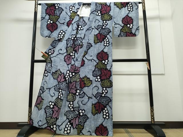 平和屋着物∴夏物 浴衣 有松鳴海絞り 葡萄蔦の葉文 綿 逸品 CAAY4619ng