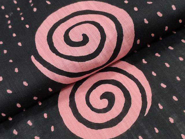 平和屋着物∴夏物 浴衣 渦巻文様 黒地 綿 逸品 CAAY4626ng