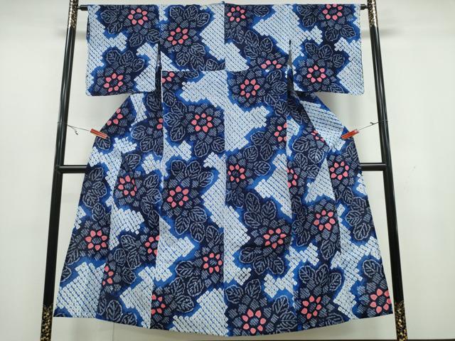 平和屋着物∴夏物 浴衣 有松鳴海絞り 枝花文 綿 逸品 CAAY4653ng