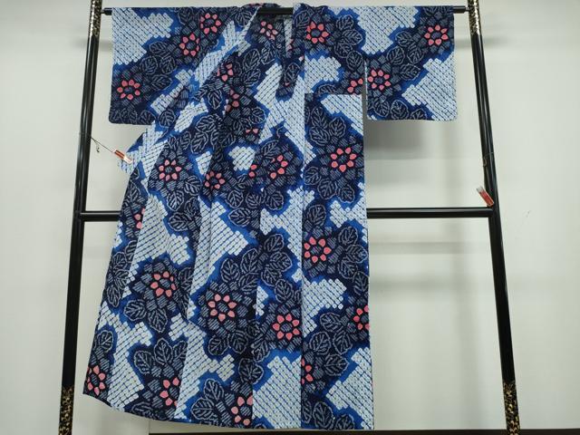 平和屋着物∴夏物 浴衣 有松鳴海絞り 枝花文 綿 逸品 CAAY4653ng