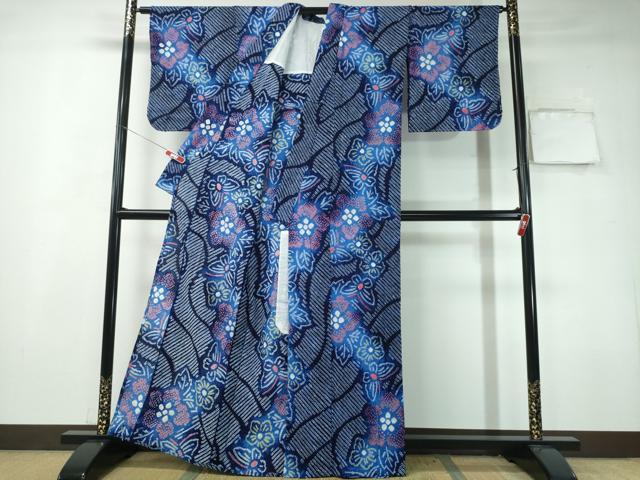 平和屋着物∴夏物 浴衣 有松鳴海絞り 舞蝶花文 綿 逸品 未使用 CAAY4678ng