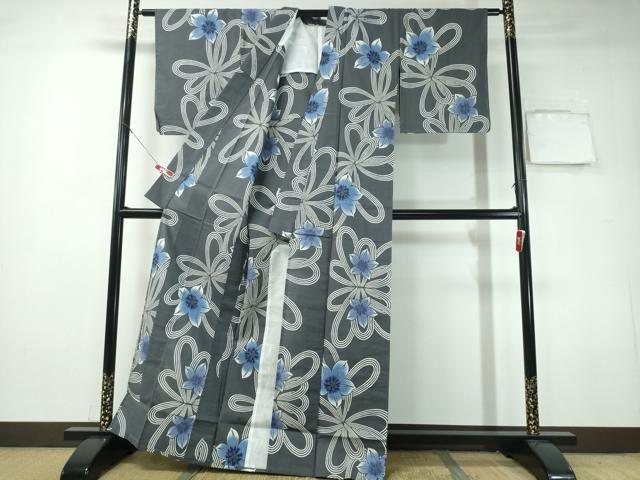 平和屋着物∴夏物 浴衣 結び紐舞花文 綿 逸品 未使用 CAAY4687ng