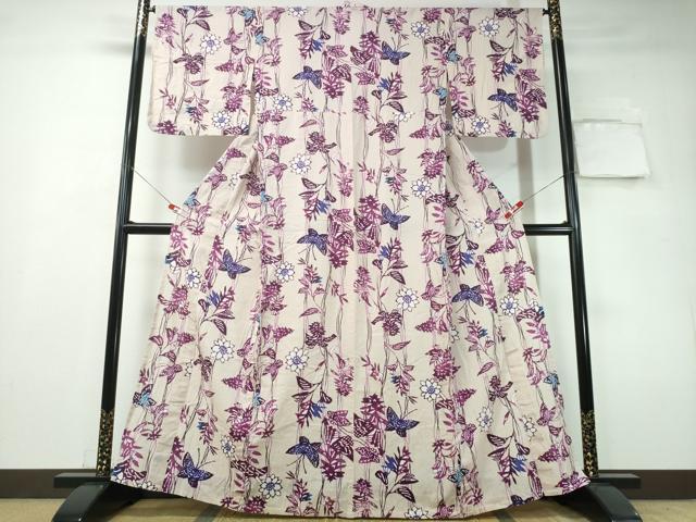平和屋着物∴服飾評論家 市田ひろみ 夏物 浴衣 草花舞蝶文 綿 逸品 CAAY4689ng