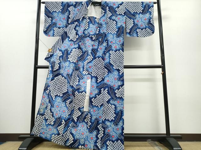 平和屋着物∴夏物 浴衣 有松鳴海絞り 舞花文 綿 逸品 CAAY4754ng