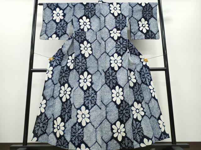 平和屋着物∴夏物 浴衣 有松鳴海絞り 亀甲花文 綿 逸品 CAAY4771ng