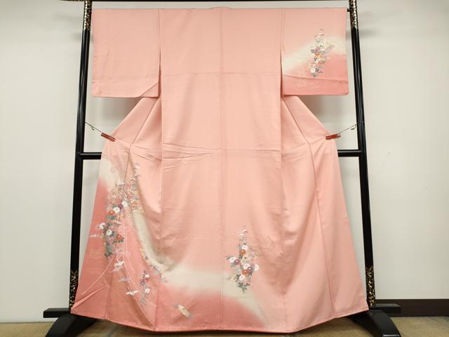 平和屋着物●訪問着 飛鶴短冊草花文 暈し染め 金彩 大丸扱い 正絹 逸品 CAAY4860ut