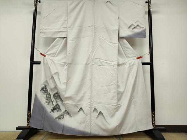 平和屋着物●訪問着 紬地 手描き 遠山風景文 正絹 逸品 CAAY4873ut